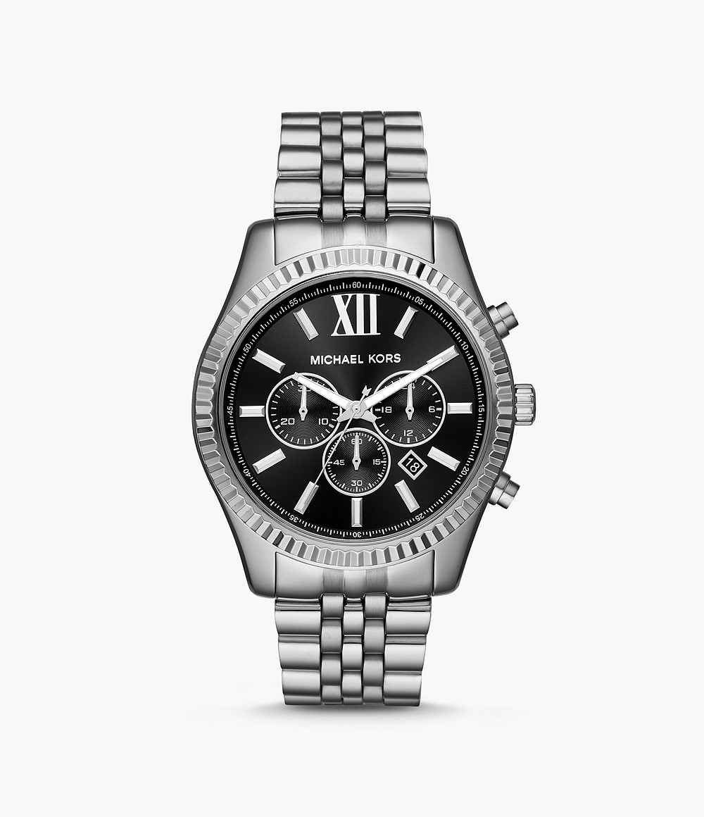 Michael Kors Lexington Silver Tone Black Face Watch MK8602 – Elegant ...