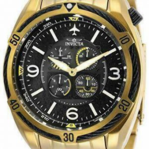 BRAND NEW INVICTA AVIATOR GOLD STAINLESS STEEL CHRONOGRAPH COMPASS MEN’S WATCH 28087