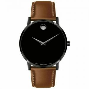 New Movado Museum Black Dial Cognac Leather Strap Men’s Watch 0607273