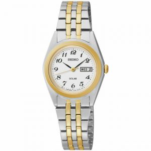 Seiko Women’s Solar Dress White Dial Two-Tone Stainless Steel Date Watch SUT116