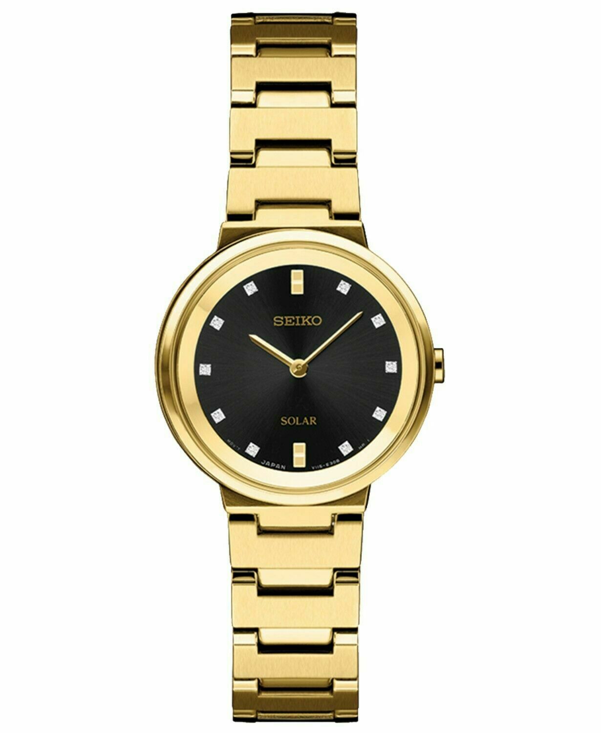 Seiko Solar Womens Diamonds Black Dial Gold Tone Bracelet Watch SUP396 –  Elegant Watches Jacksonville Florida