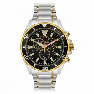 Citizen Eco-Drive Men’s Chronograph Black Dial Stainless Steel Watch AT2434-54E