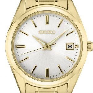 Seiko Quartz White Dial Yellow Gold-Tone Steel Bracelet Men’s Watch SUR314