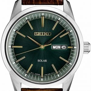 Seiko Men’s Solar Dark Green Dial SS Watch w/ Brown Leather Band SNE529