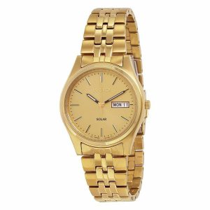 Seiko Men’s Dress Solar Gold-Tone Stainless Steel Day & Date Watch SNE036
