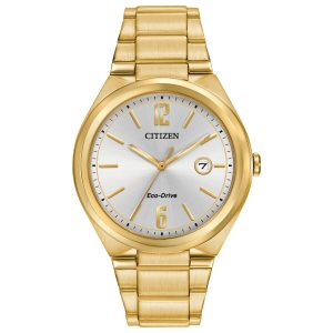 Citizen Chandler Silver Dial Yellow Gold-Plated Mens Watch AW1372-81A