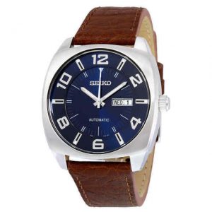 Seiko Men’s Stainless Steel Automatic Self-Wind Watch with Brown Leather Band SNKN37