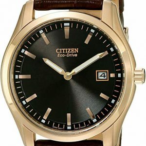 Citizen Men’s Black Dial Rose Gold Tone Leather Band Eco-Drive Watch AU1043-00E