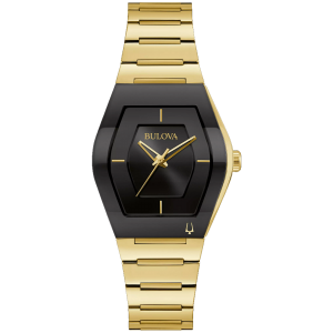 New Bulova Futuro Stainless Steel Gold Tone Black Dial Women’s Watch 97L164