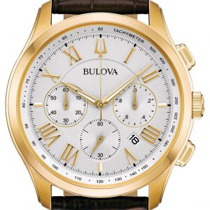 Bulova Classic Wilton Chronograph White Dial Leather Band Men’s Watch 97B169