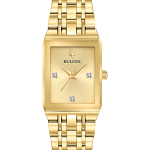 Bulova Women’s”QUADRA” Champagne Dial Gold Tone Diamond Accent Watch 97P140