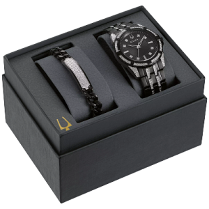 Bulova Men’s Crystal Box Set Black Dial Black Bracelet Watch 98K109