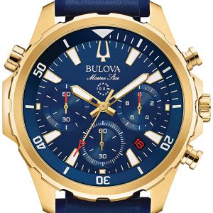 Bulova Marine Star Chronograph Gold-Tone Strap Men’s Watch with Blue Dial 97B168