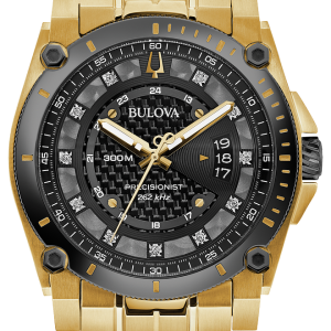 Brand New Bulova Precisionist Diamond Gold Tone Black Face Men’s Watch 98D156