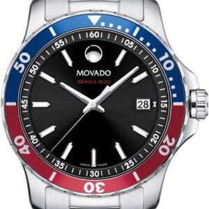 Movado Series 800 Quartz Black Dial Pepsi Bezel Men’s Watch 2600152