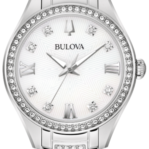 Bulova Crystal White Dial Stainless Steel Bracelet Ladies Watch 96L311
