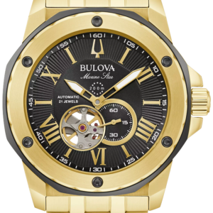 Bulova Marine Star Black Dial Gold Tone Automatic Men’s Watch 98A273