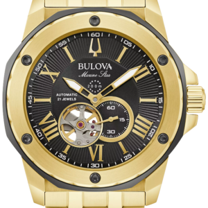 Bulova Marine Star Black Dial Gold Tone Automatic Men’s Watch 98A273