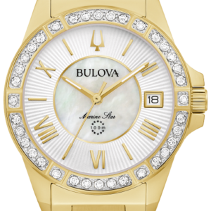 Bulova Marine Star Diamond Bezel Gold Tone Ladies Watch 98R294