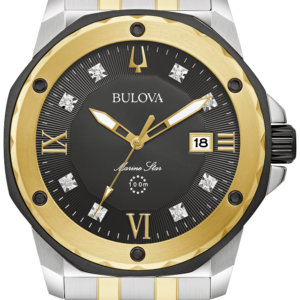 Bulova Marine Star Diamond Accent Two Tone Black Dial Men’s Watch 98D175