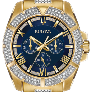 Bulova Octava Gold Tone Blue Dial Crystal Men’s Watch 98C128