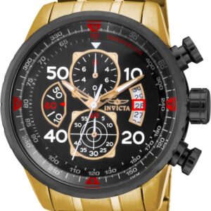 Invicta Aviator Casual Black Face Gold Tone Stainless Steel Men’s Watch 17206