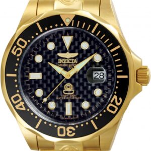 Invicta Grand Diver Automatic Black Carbon Fiber Dial Gold Tone Steel Watch 10642