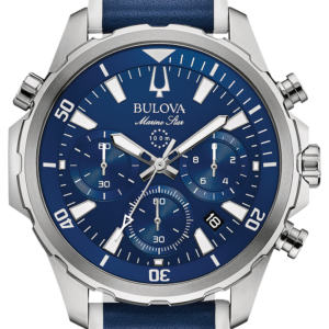 Bulova Marine Star Blue Dial Blue Leather Men’s Watch 96B287