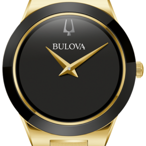 Bulova Millennia Gold Tone Black Dial Stainless Steel Bracelet Ladies Watch 97L175