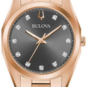 Bulova Surveyor Diamond Gray Dial Stainless Steel Bracelet Ladies Watch 97P156