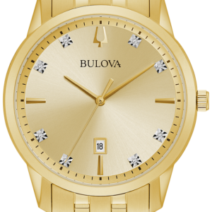 Bulova Sutton Champagne Dial Gold Tone Stainless Steel Bracelet Men’s Watch 97D123