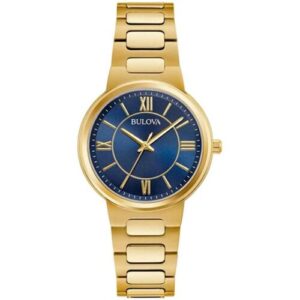 Bulova Gold Tone Blue Dial Stainless Steel Ladies Watch 97L165